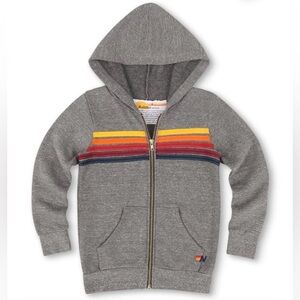 Aviator Nation Heather Gray Kids Five Stripe Hoodie Sz 14 (fits women xs)